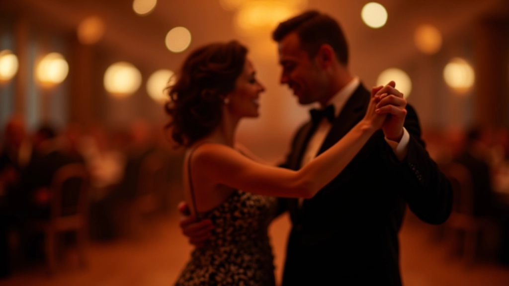 Mature couple performing tango dance with graceful connection and movement